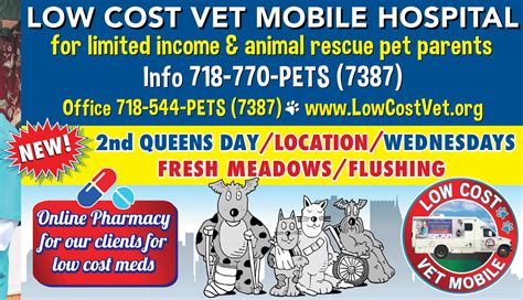 Low cost vet mobile - Check in is 8:30-10:00 am for all locations. Ed's Auto- Mt Pocono. 206 Sterling Rd, Mount Pocono, PA 18344. Tuesday, April 2nd. All check in will be done from your car. Drive to the back of the parking lot behind the main building. Form one line. You can bring one truly feral cat to any clinic without an appointment to any of our clinics. If ...